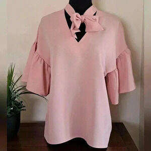 ❤️ Suzy Sheir Tie Neck Blouse Pink XS
